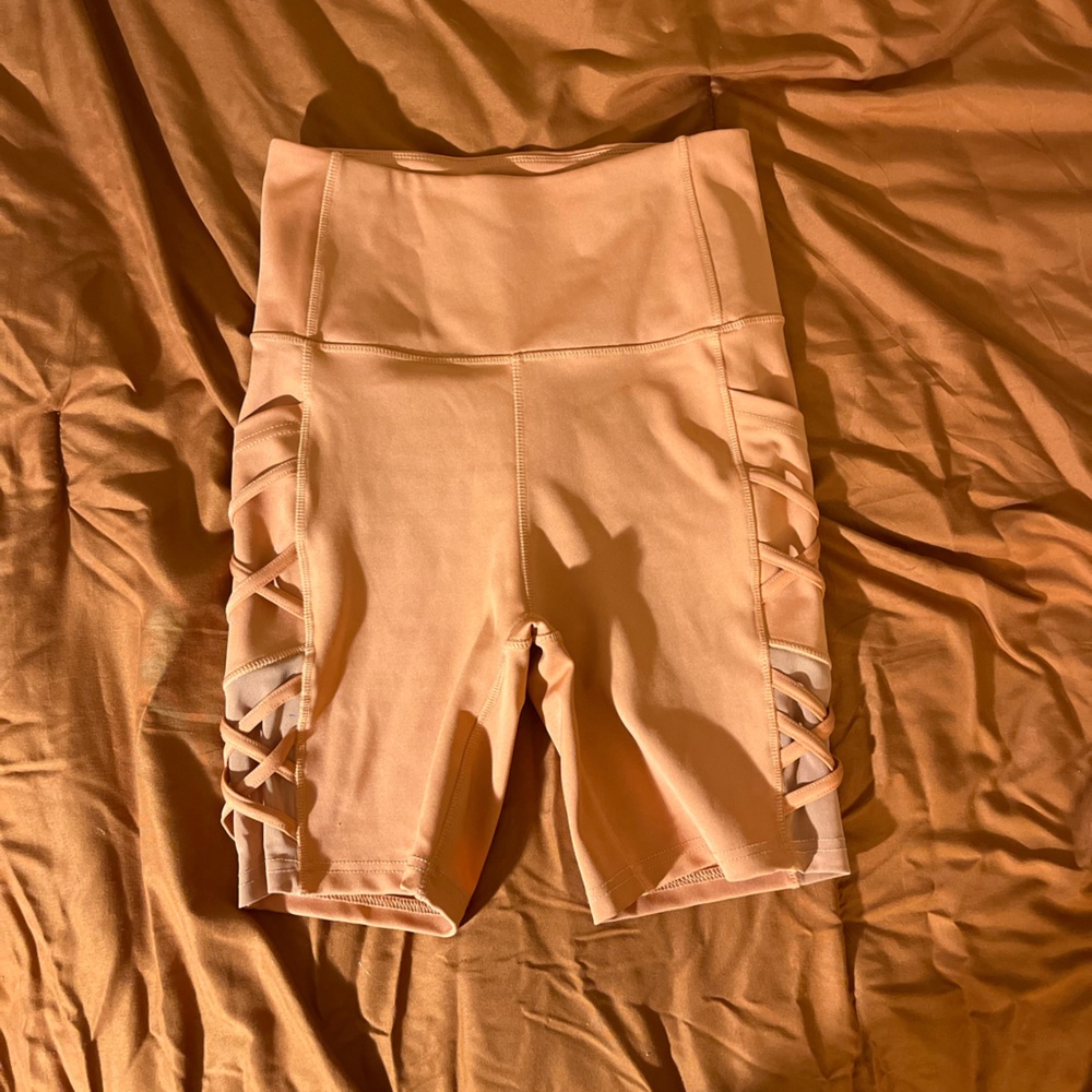 Orange Polyester Biker Shorts